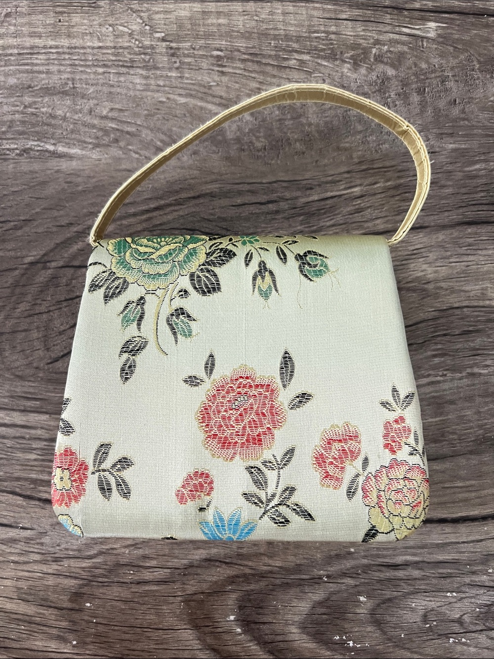 Vintage Floral Brocade Evening Bag Clutch with Built-in Vanity Mirror